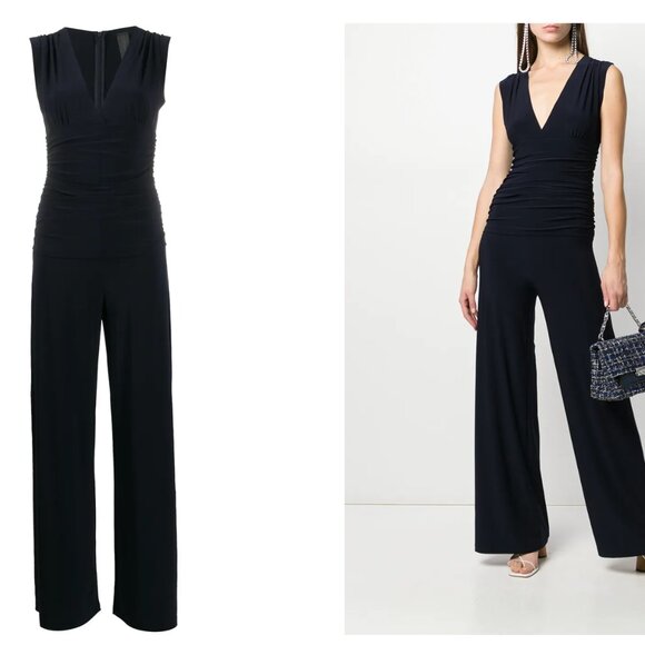 Norma Kamali draped straight-leg jumpsuit in midnight blue XS - Picture 1 of 7